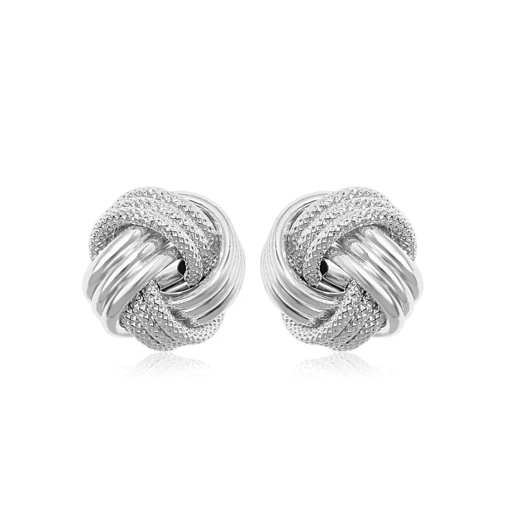 14k White Gold Love Knot with Ridge Texture Earrings - Grocery
