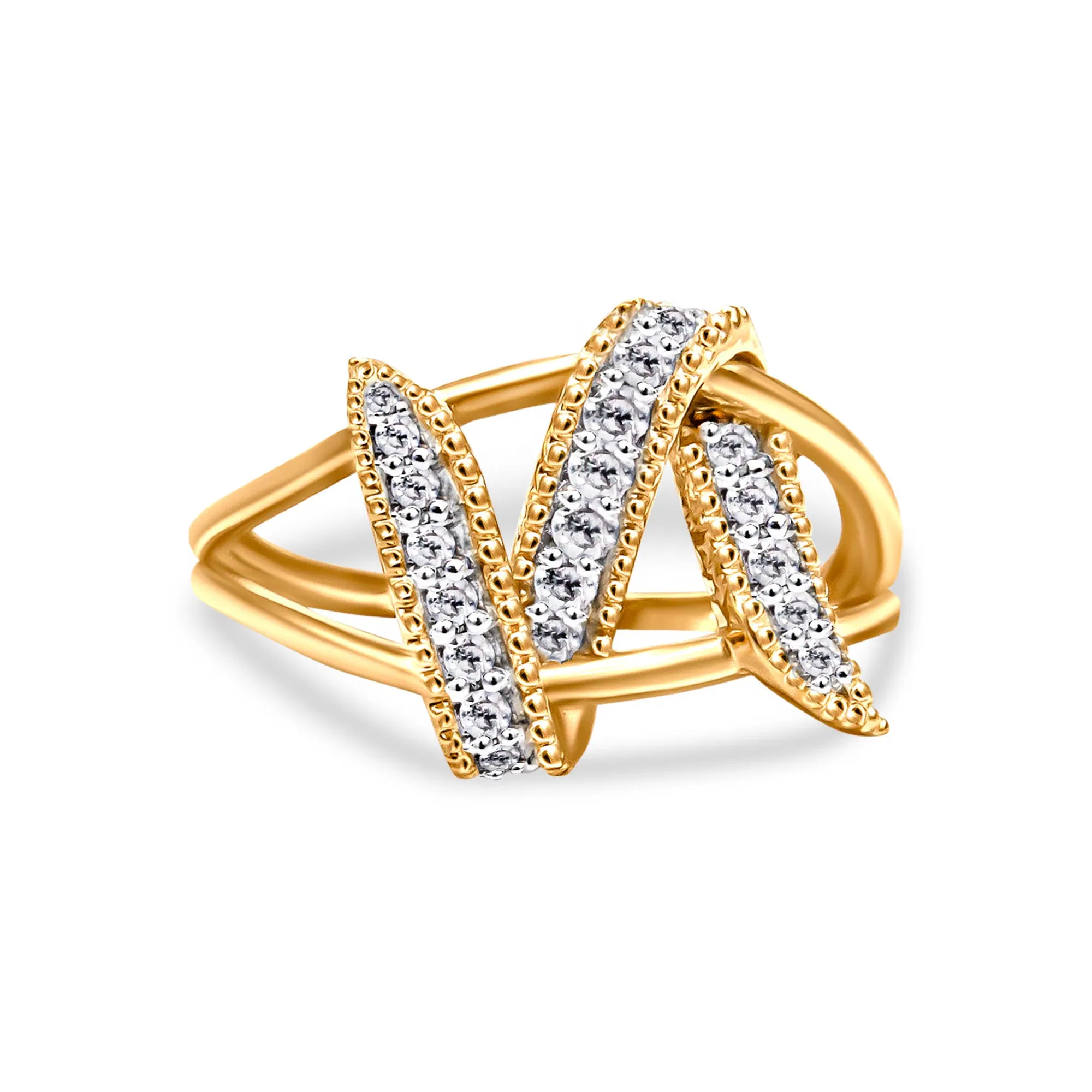 14K Yellow Gold Plated .925 Sterling Silver 1/4 Cttw Diamond Interlocking Bypass Ring (I-J Color, I1-I2 Clarity) - Grocery