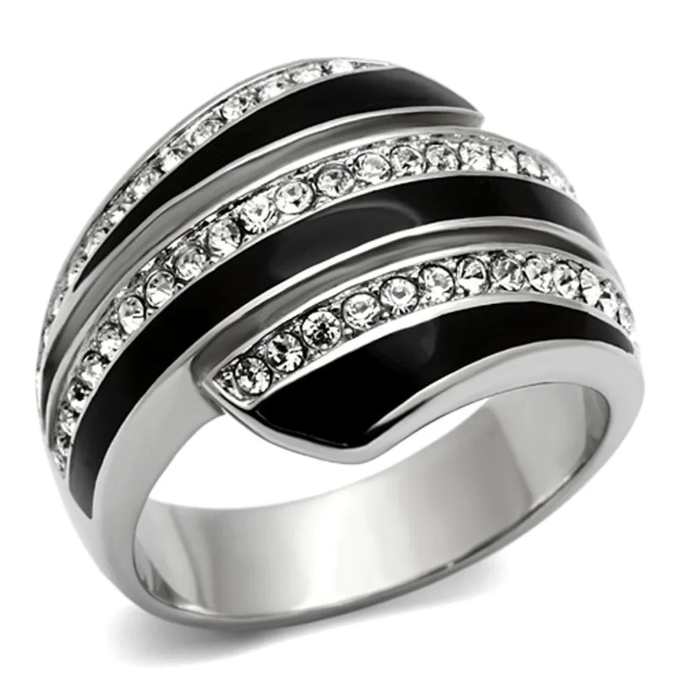 TK1134 - High polished (no plating) Stainless Steel Ring with Top Grade Crystal in Clear - Grocery