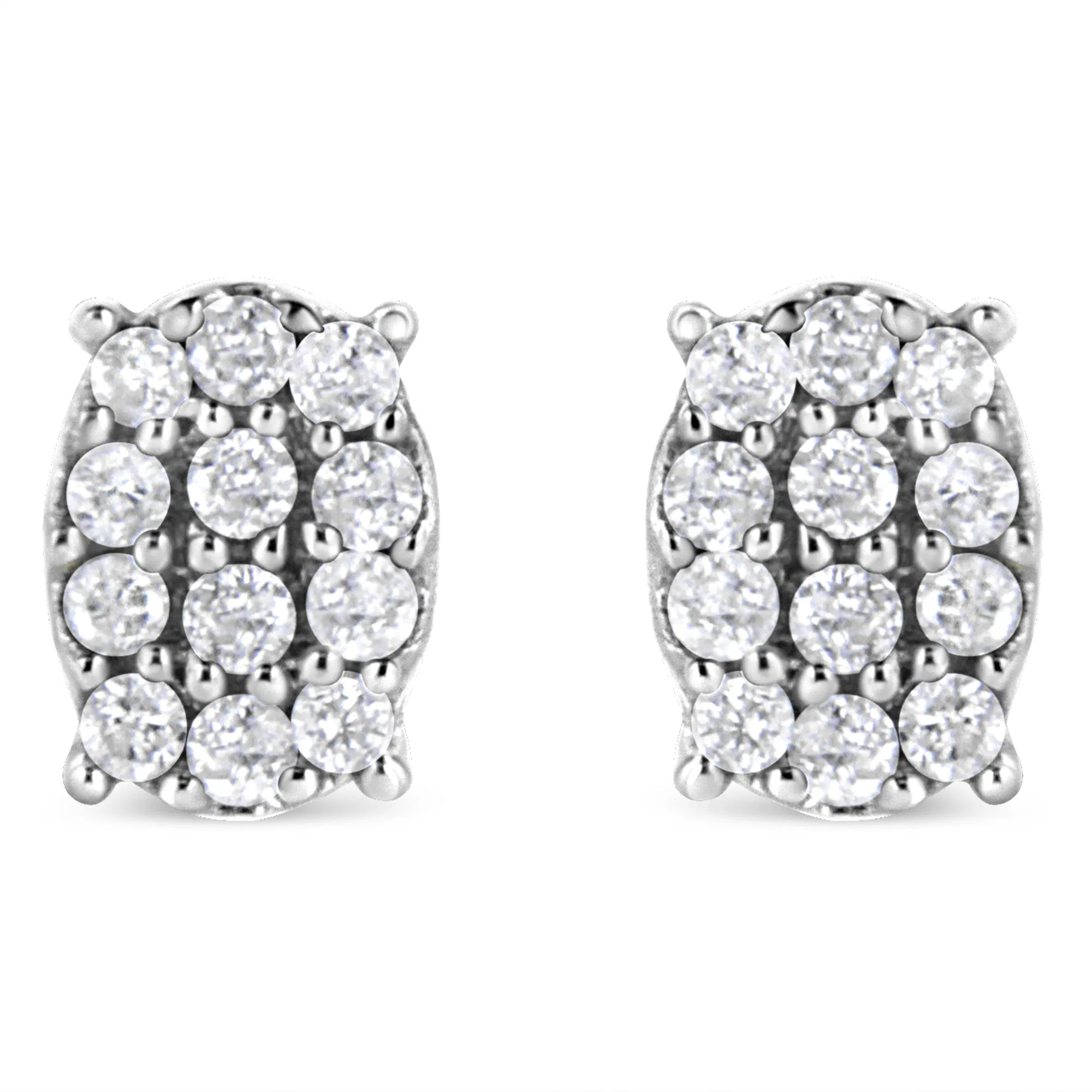 .925 Sterling Silver 1/4 Cttw Round Diamond Oval Shaped Cluster Stud Earrings (I-J Color, I2-I3 Clarity) - Grocery