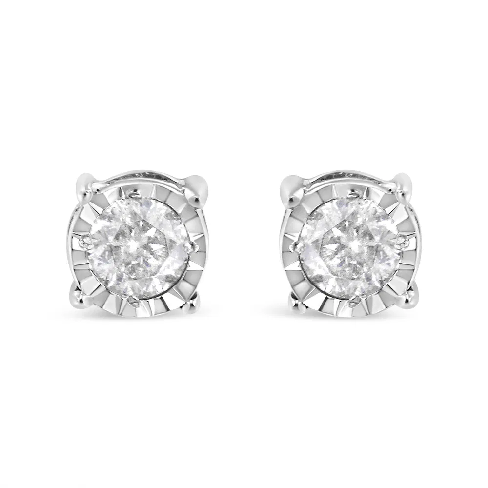 .925 Sterling Silver 3/8 Cttw Miracle-Set Round Brilliant Cut Diamond Solitaire Stud Earrings (K-L Color, I2-I3 Clarity) - Grocery