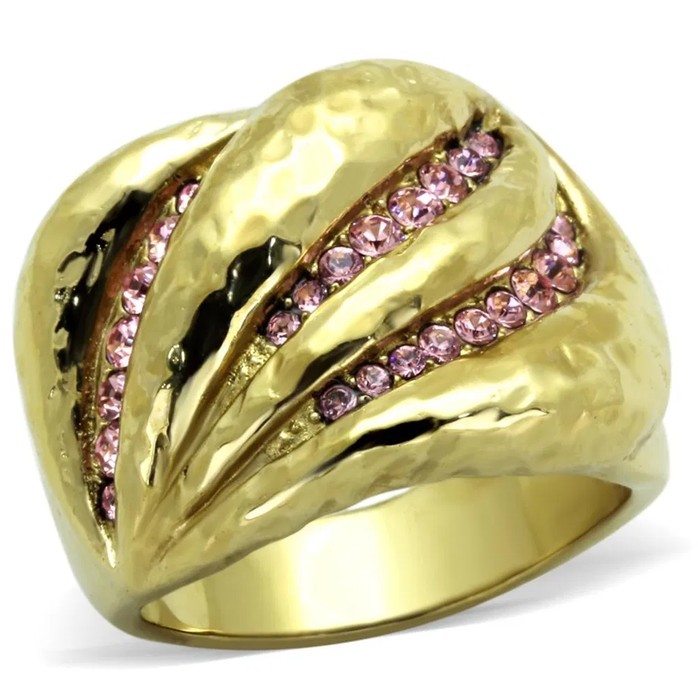 TK1638 - IP Gold(Ion Plating) Stainless Steel Ring with Top Grade Crystal in Light Rose - Grocery