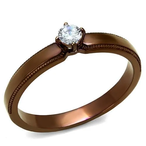 TK2621 - IP Coffee light Stainless Steel Ring with AAA Grade CZ in Clear - Grocery