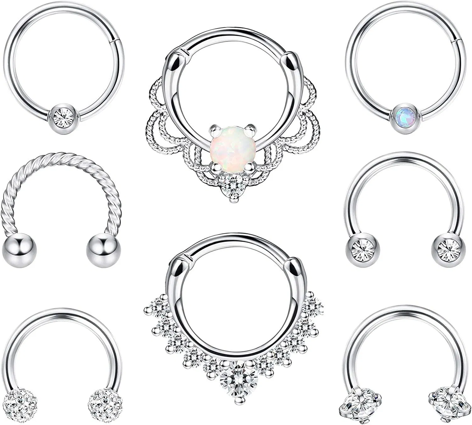 Septum Rings 16G Stainless Steel Septum Clicker Horseshoe Retainer Cartilage Earrings Hoop Daith Rook Helix Tragus Septum Piercing Jewerly - Grocery