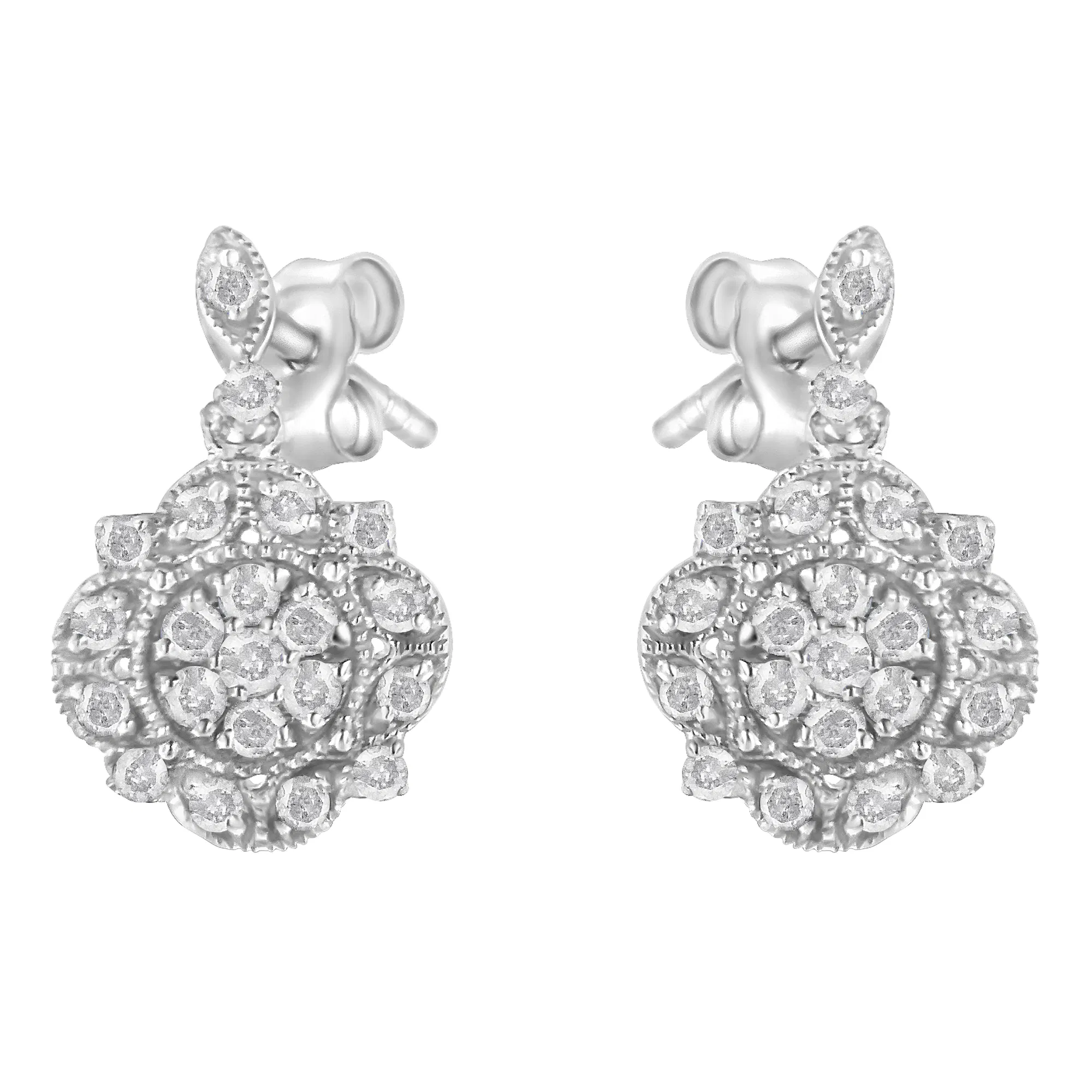 .925 Sterling Silver 1/2 Cttw Diamond Dangle Miligrain Earring (I-J Color, I2-I3 Clarity) - Grocery