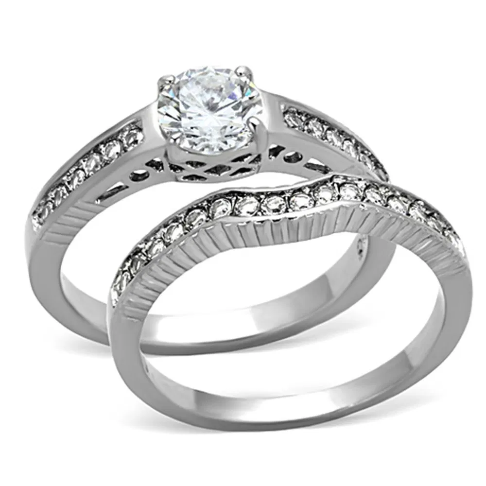 TK1231 - High polished (no plating) Stainless Steel Ring with AAA Grade CZ in Clear - Grocery