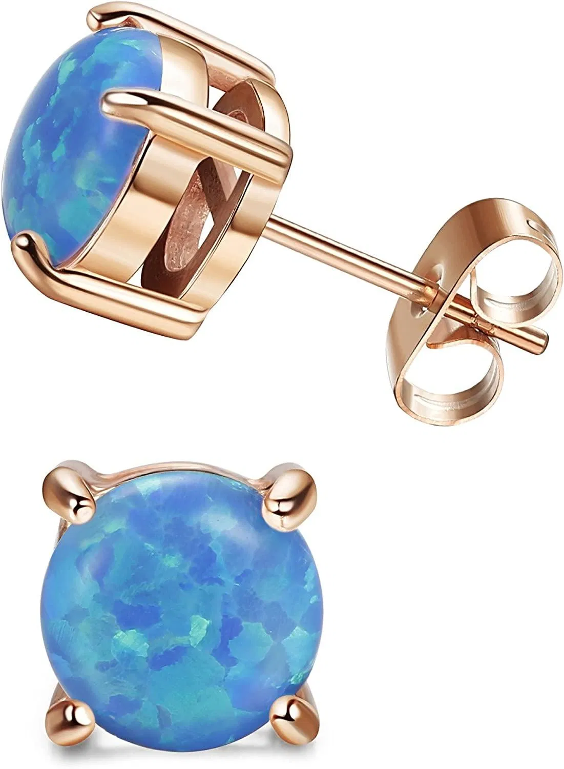 Stainless Round Cut Created Opal Stud Earring for Women 7MM Rose Gold Tone Gold Tone - Grocery