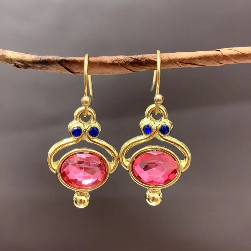 2pcs/pair Men's Golden Vintage Pink Sapphire Earrings Engagement Wedding Earrings Anniversary Jewelry For Unisex - Grocery