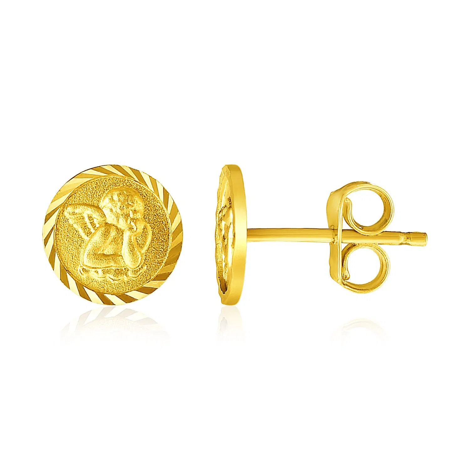14k Yellow Gold Round Angel Post Earrings(8mm) - Grocery