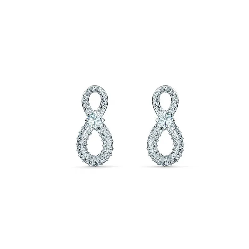 Crystal Series Infinite Love 8 Stud Earrings Fashionable Versatile Silver Earrings Full Of Diamonds - Grocery