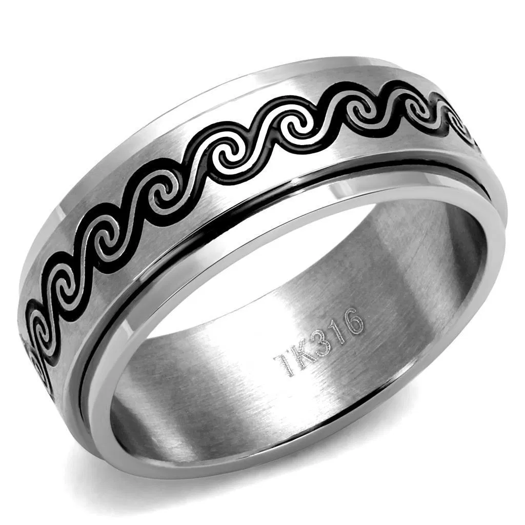 TK2930 - High polished (no plating) Stainless Steel Ring with Epoxy in Jet - Grocery