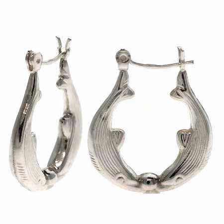 Sterling Silver Double Dolphin Hoop Earrings - Grocery