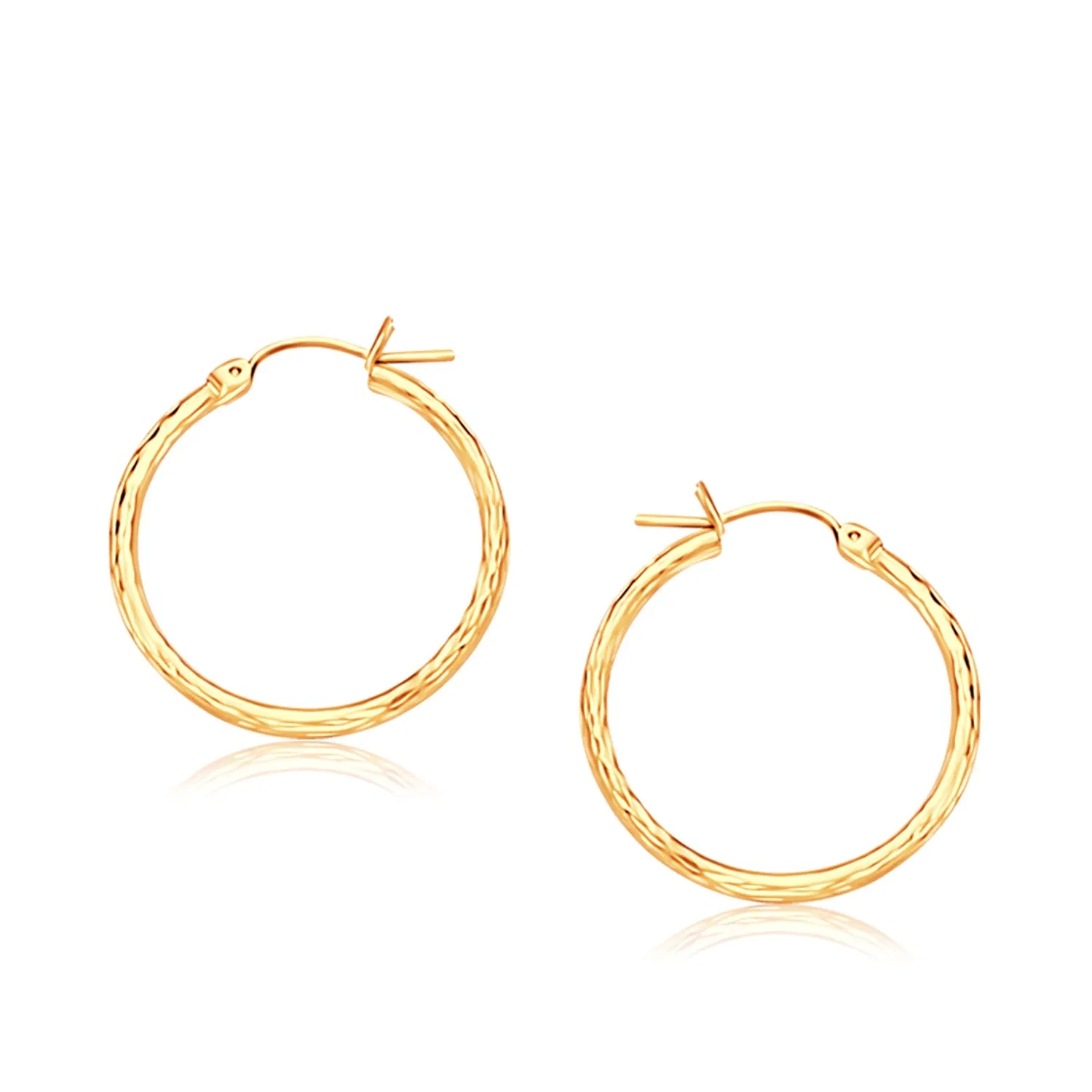 14k Yellow Gold Slender Hoop Earring with Diamond-Cut Finish (25mm Diameter) - Grocery