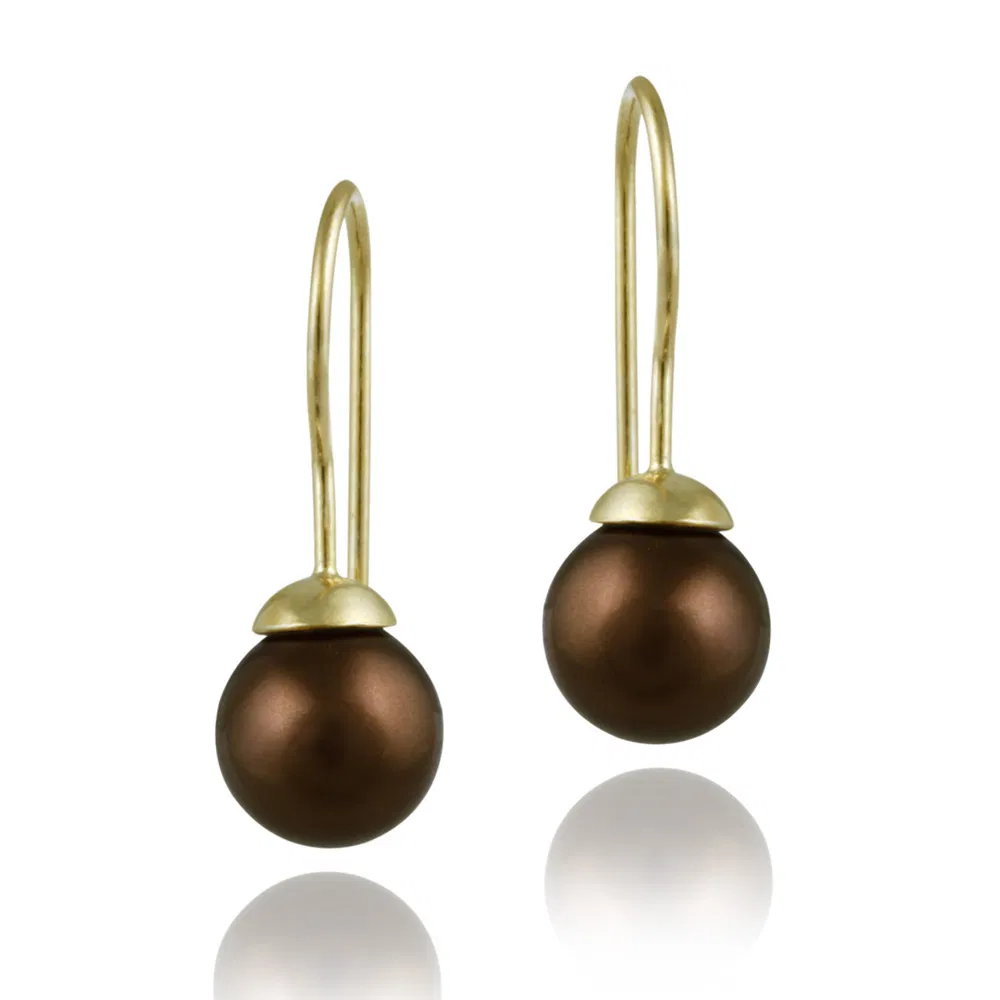 18K Gold over Sterling Silver 8mm Bronze Shell Pearl Drop Earrings - Grocery