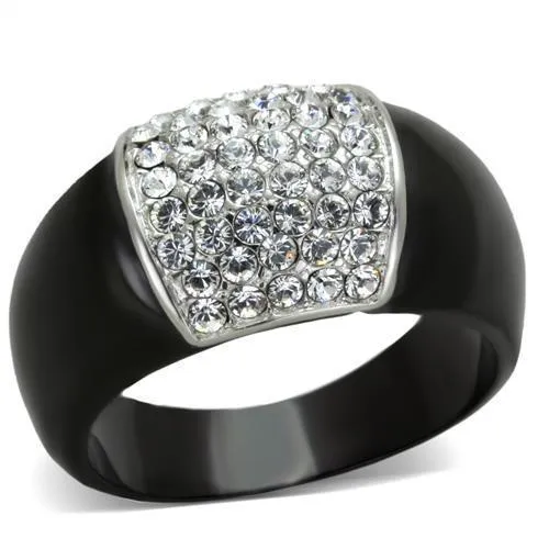 TK1840 - Two-Tone IP Black (Ion Plating) Stainless Steel Ring with Top Grade Crystal in Clear - Grocery