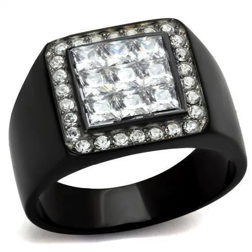 TK2230 - Two-Tone IP Black Stainless Steel Ring with AAA Grade CZ in Clear - Grocery