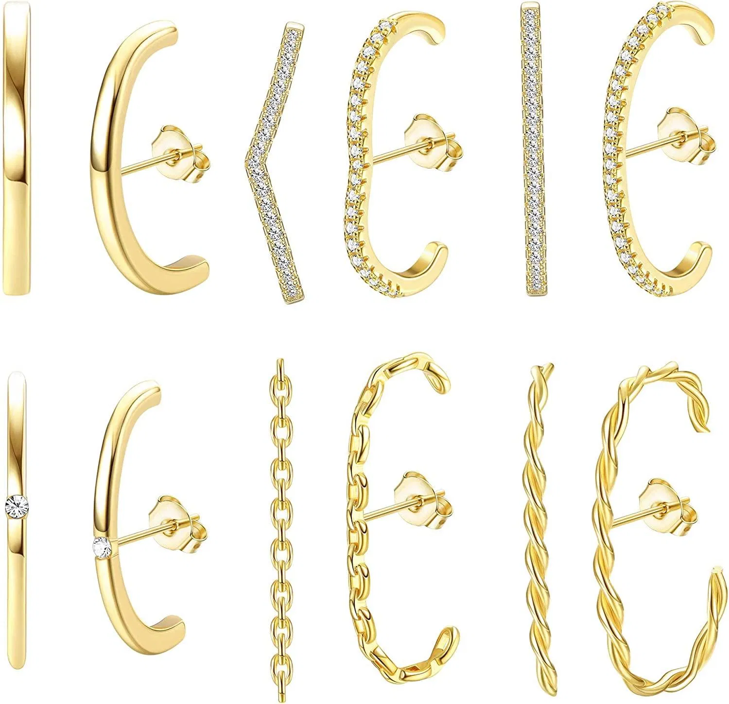 14K Gold Plated Suspender Earring Minimalist Ear Cuff Earring for Women Ear Lobe Cuff Stud Earrings CZ Huggie Earrings Suspension Hoop Earring - Grocery