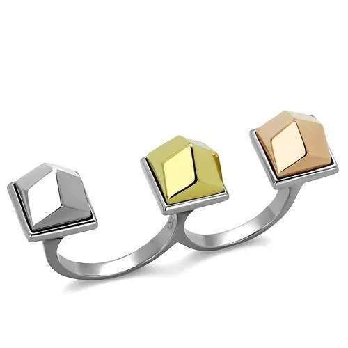 TK2109 - Three Tone IP(IP Gold & IP Rose Gold & High Polished) Stainless Steel Ring with No Stone - Grocery