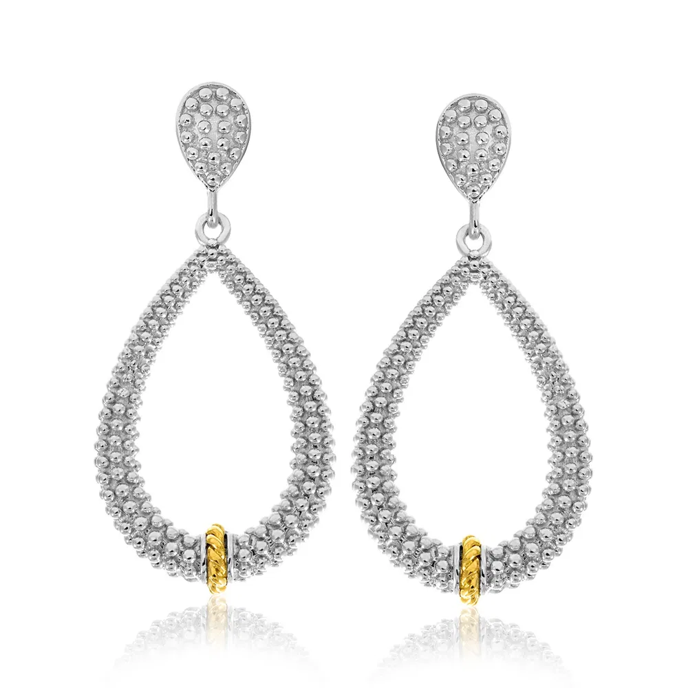 18k Yellow Gold & Sterling Silver Diamond Accented Graduated Popcorn Earrings - Grocery