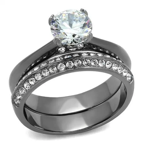 TK2797 - IP Light Black (IP Gun) Stainless Steel Ring with AAA Grade CZ in Clear - Grocery