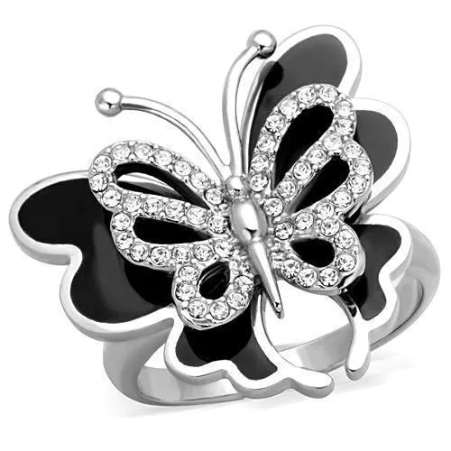 TK1676 - High polished (no plating) Stainless Steel Ring with Top Grade Crystal in Clear - Grocery