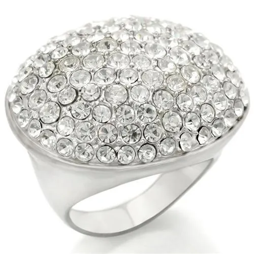 0W348 - Rhodium+Brushed Brass Ring with Top Grade Crystal in Clear - Grocery