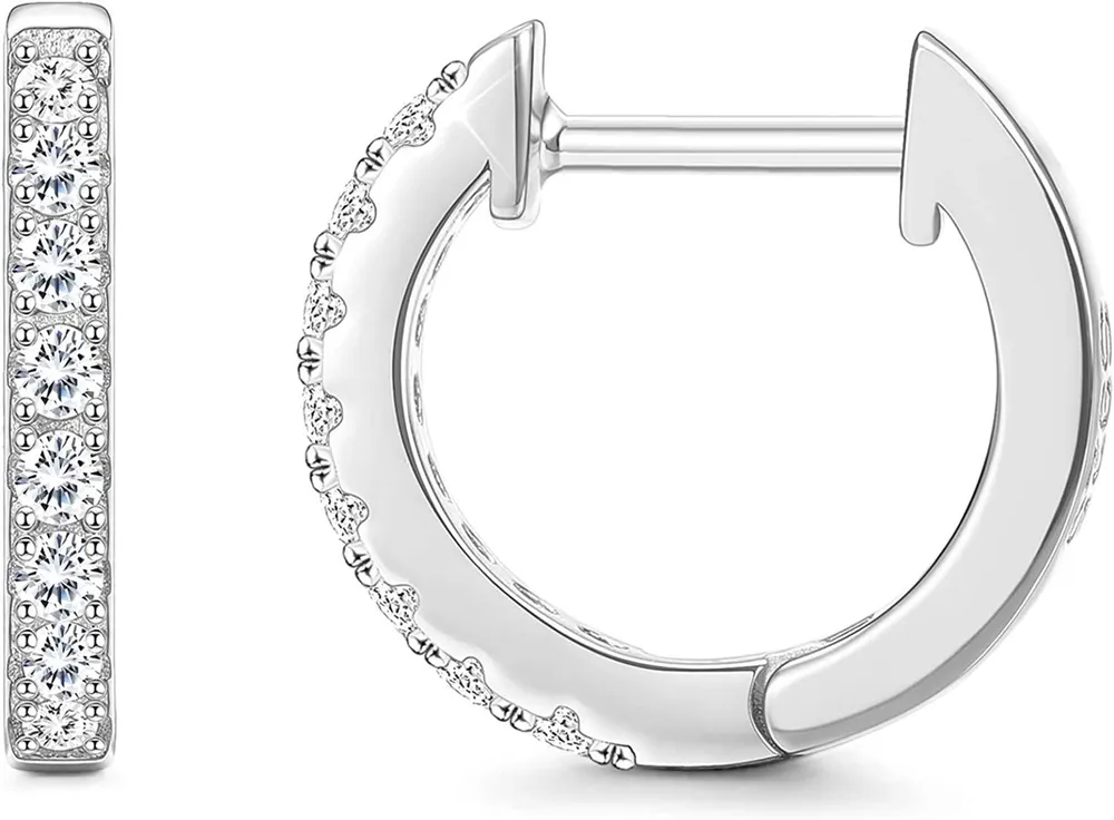 925 Sterling Silver Hoop Earrings Austria Cubic Zirconias Huggies Earrings for Women 13mm Cuff Earrings for Anniversary Birthday - Grocery