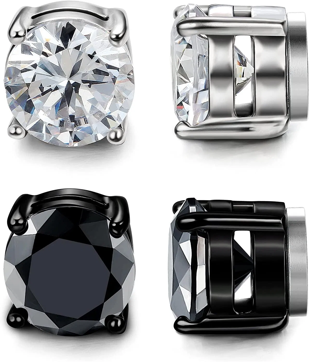 Stainless Magnetic Stud Earrings for Men Women Unisex Cubic Zirconia Inlaid 8MM - Grocery