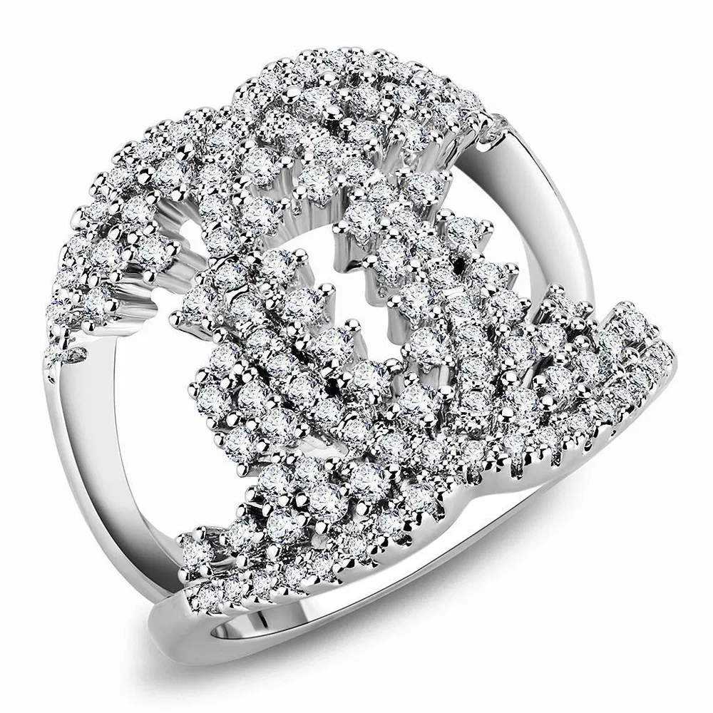 3W1448 - Rhodium Brass Ring with AAA Grade CZ in Clear - Grocery