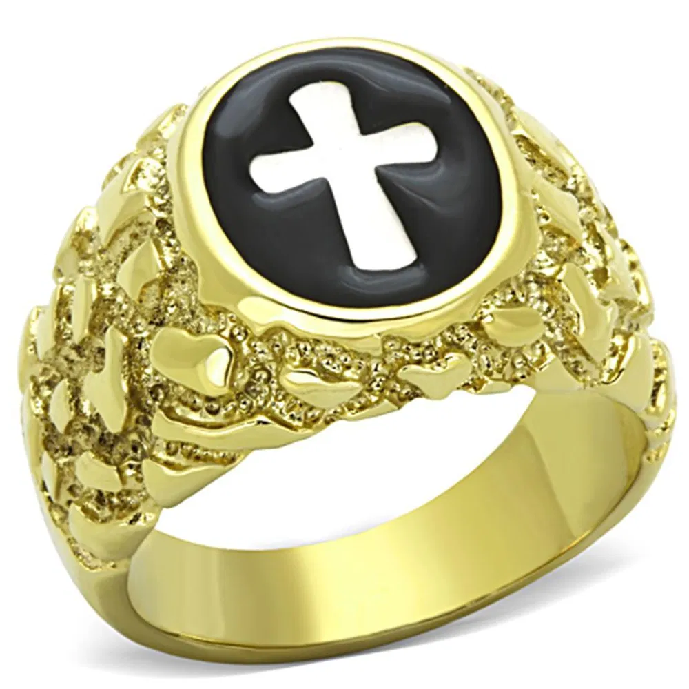 TK1358 - Two-Tone IP Gold (Ion Plating) Stainless Steel Ring with No Stone - Grocery