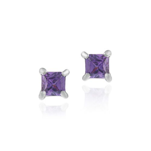 Sterling Silver Amethyst CZ Square Stud Earrings - Grocery