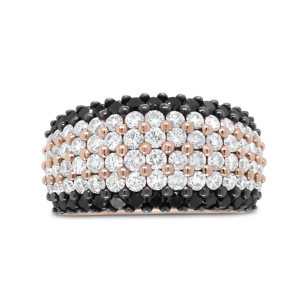 18K Rose Gold 2 1/5 Cttw Black and White Diamond 6 Row Band Ring (F-G and Black Color, VS1-VS2 Clarity) - Ring Size 7 - Grocery