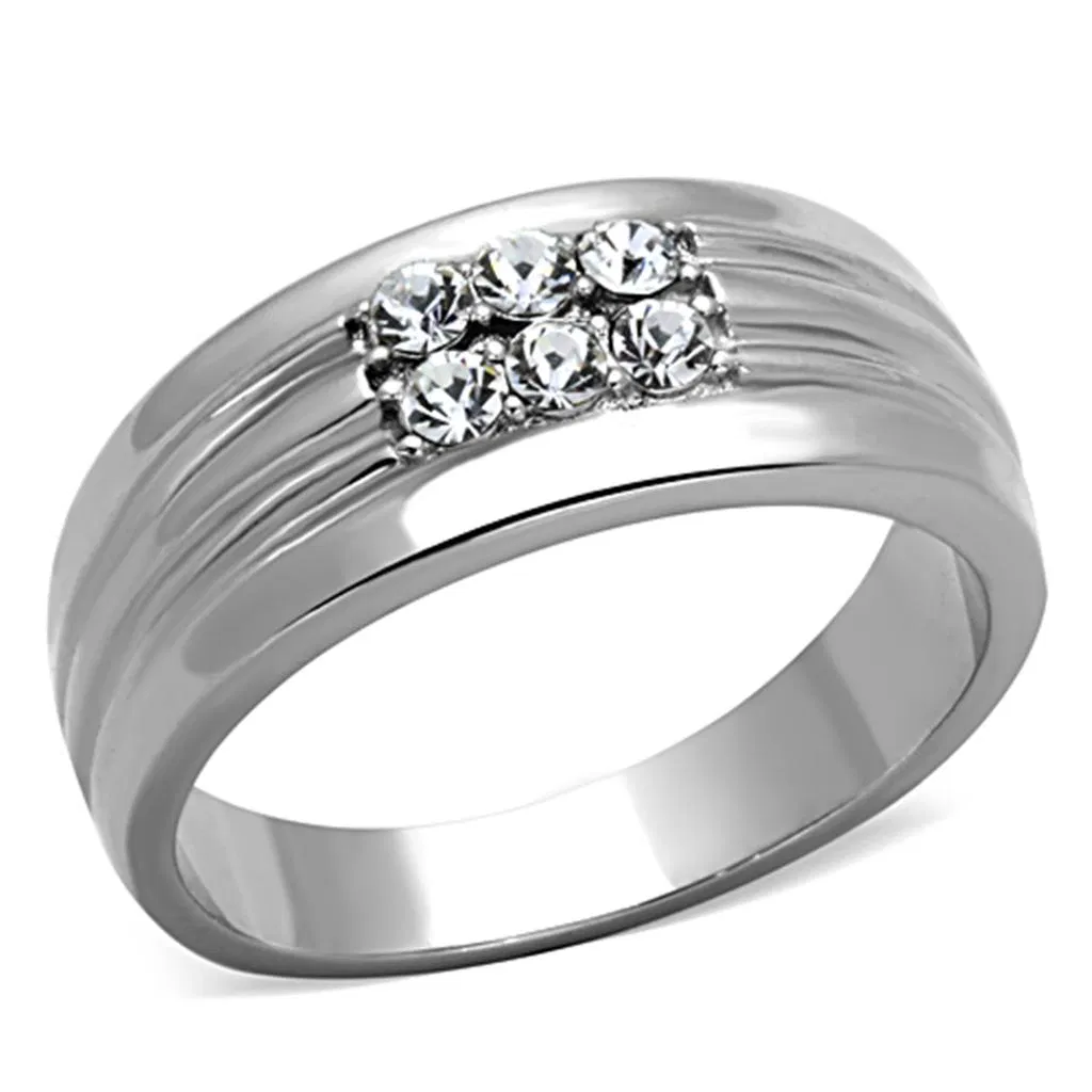 TK1357 - High polished (no plating) Stainless Steel Ring with Top Grade Crystal in Clear - Grocery