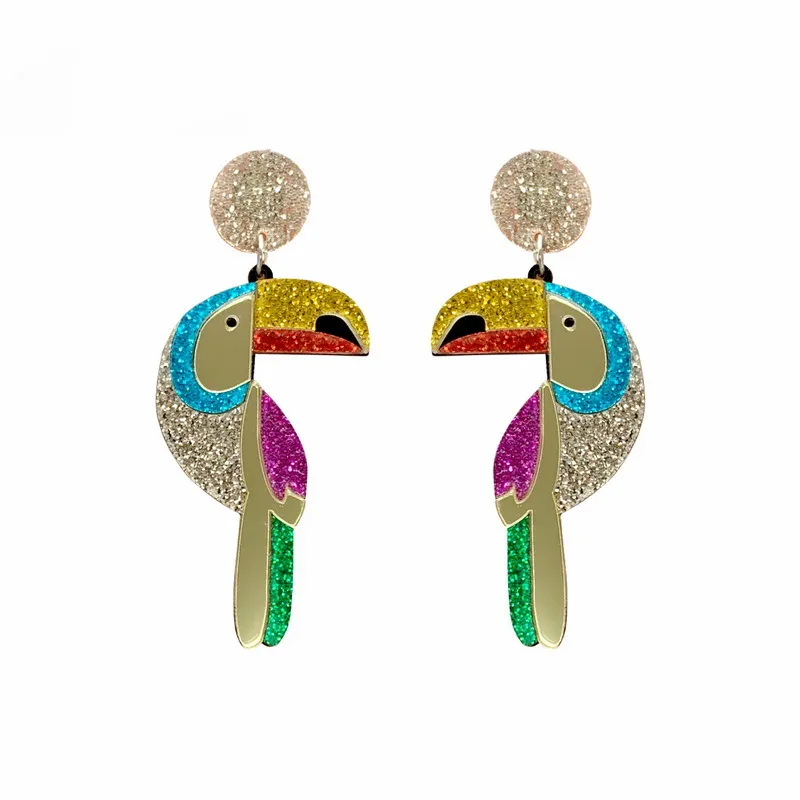 Fashion Exaggerated Color Glitter Parrot Earrings - Grocery