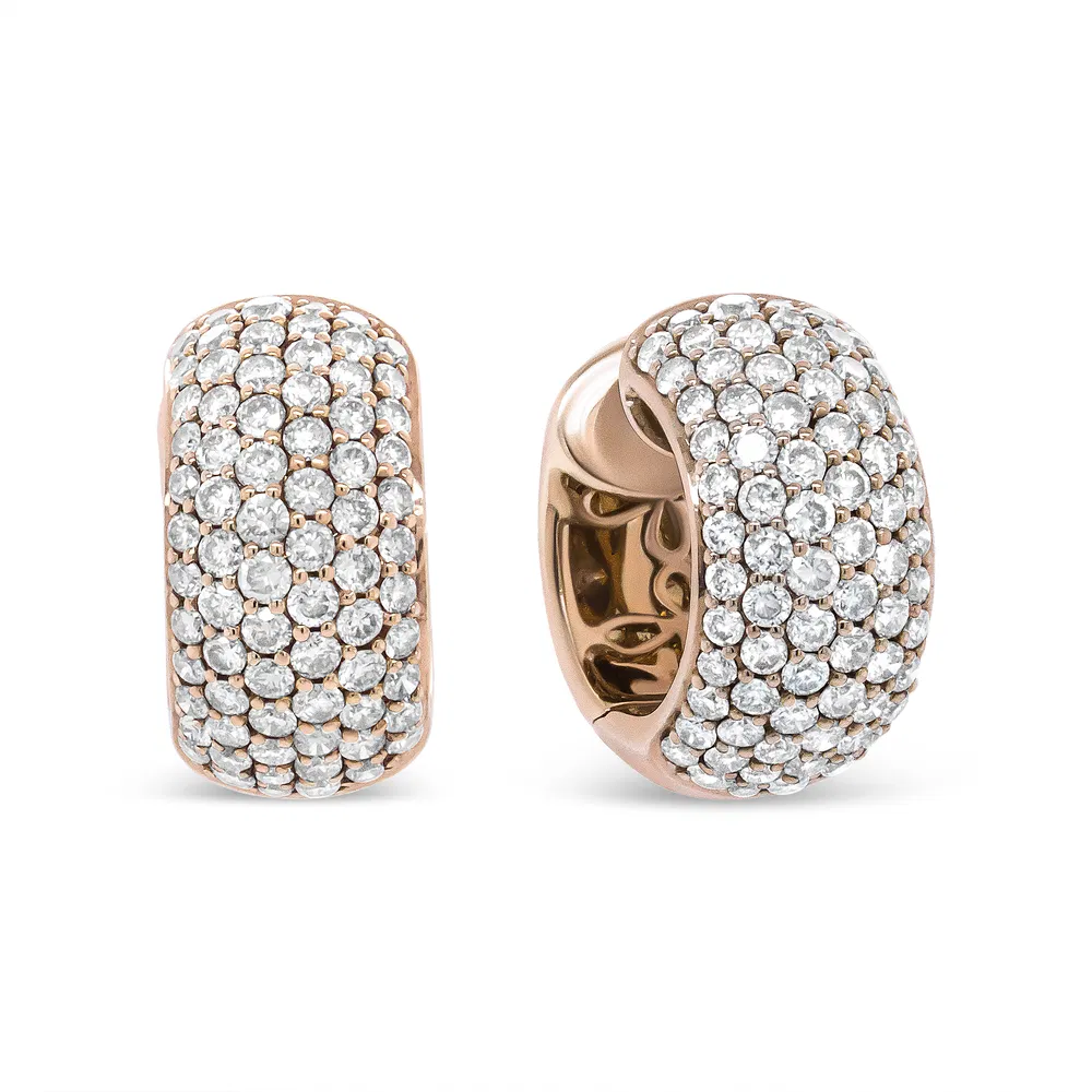 18K Rose Gold 3 1/8 Cttw Round Diamond Dome Hoop Earrings (J-K Color, VS1-VS2 Clarity) - Grocery