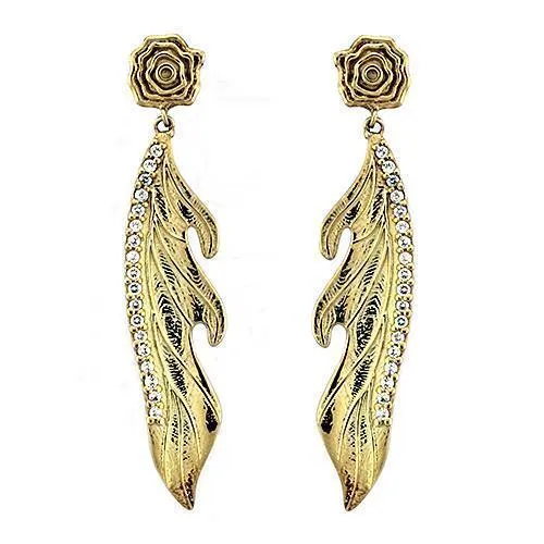 LOAS1313 - Gold 925 Sterling Silver Earrings with AAA Grade CZ in Clear - Grocery