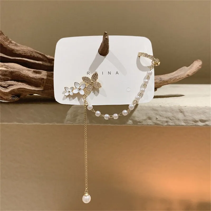 Shell Micro-studded Star Pearl Tassel Earrings For Women - Grocery