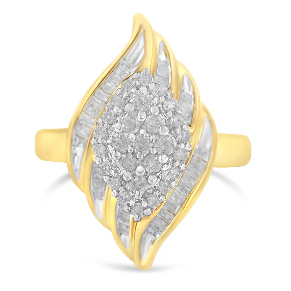 10K Yellow Gold Plated .925 Sterling Silver Diamond Cocktail Ring (3/4 Cttw, I-J Color, I2-I3 Clarity) - Grocery