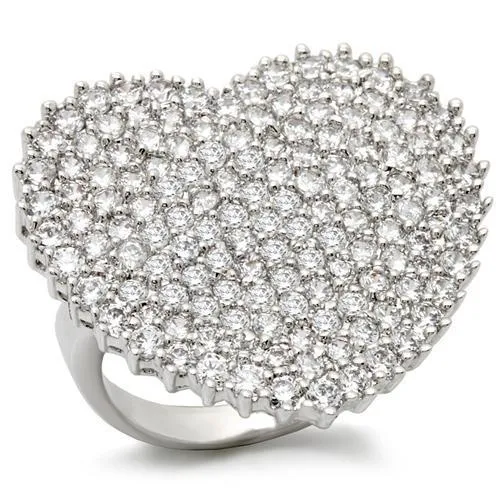 0W146 - Rhodium Brass Ring with AAA Grade CZ in Clear - Grocery