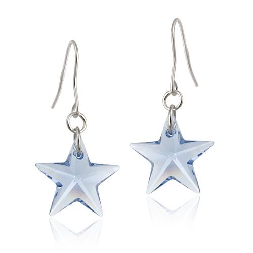 Sterling Silver Light Sapphire Swarovski Crystal Star Dangle Earrings - Grocery