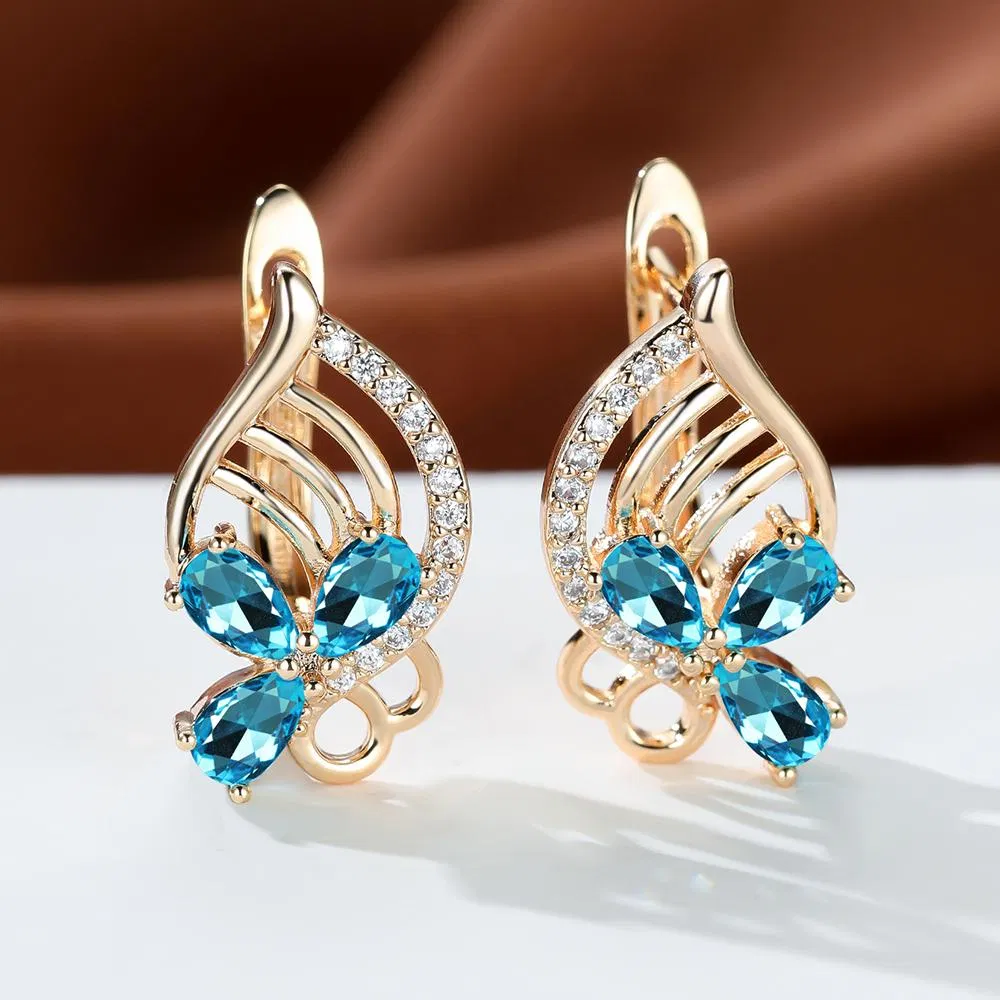 Fashion Golden Color Butterfly Hollow Earrings For Women Teardrop Cut Aqua Stone Drop Earrings Engagement Gifts Anniversary Jewelry - Grocery