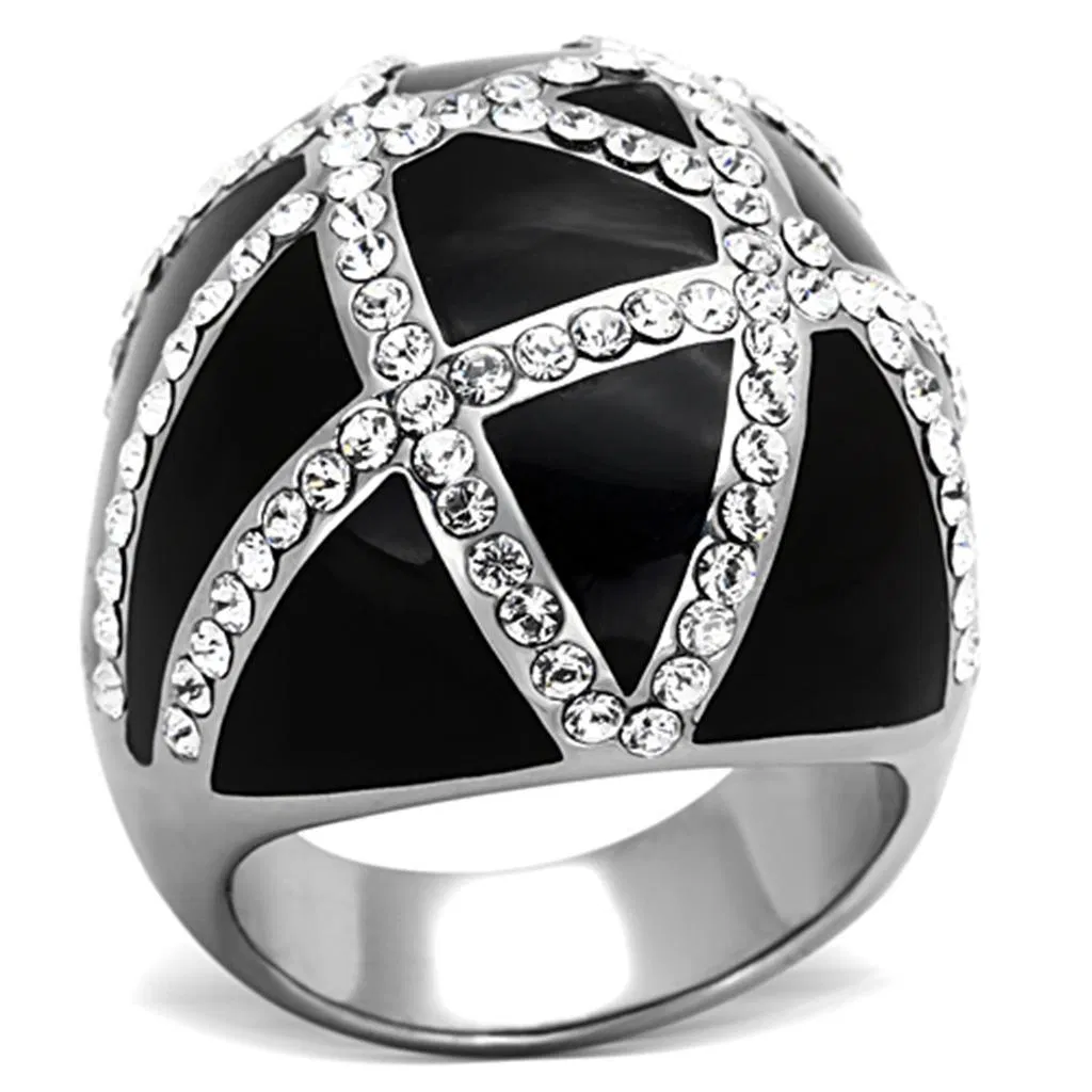 TK1306 - High polished (no plating) Stainless Steel Ring with Top Grade Crystal in Clear - Grocery