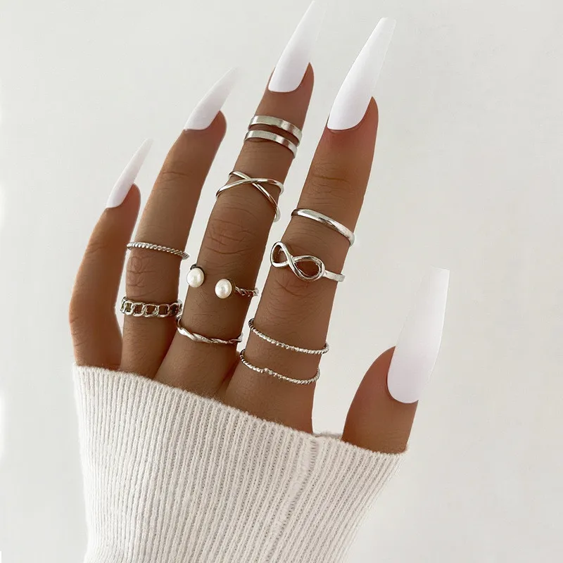 New Personality Retro Punk Skull Ghost Claw Round Ring Set - Grocery