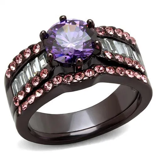 TK2652 - IP Dark Brown (IP coffee) Stainless Steel Ring with AAA Grade CZ in Amethyst - Grocery