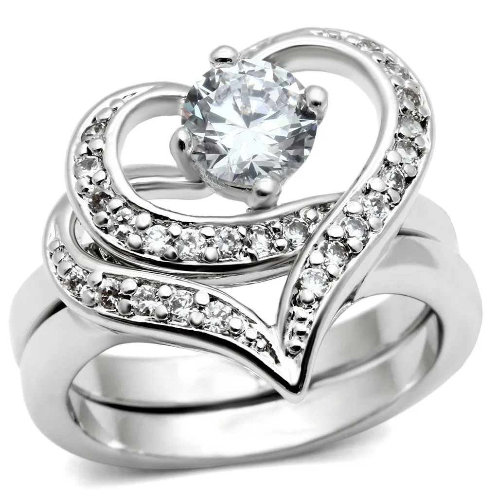 3W220 - Rhodium Brass Ring with AAA Grade CZ in Clear - Grocery