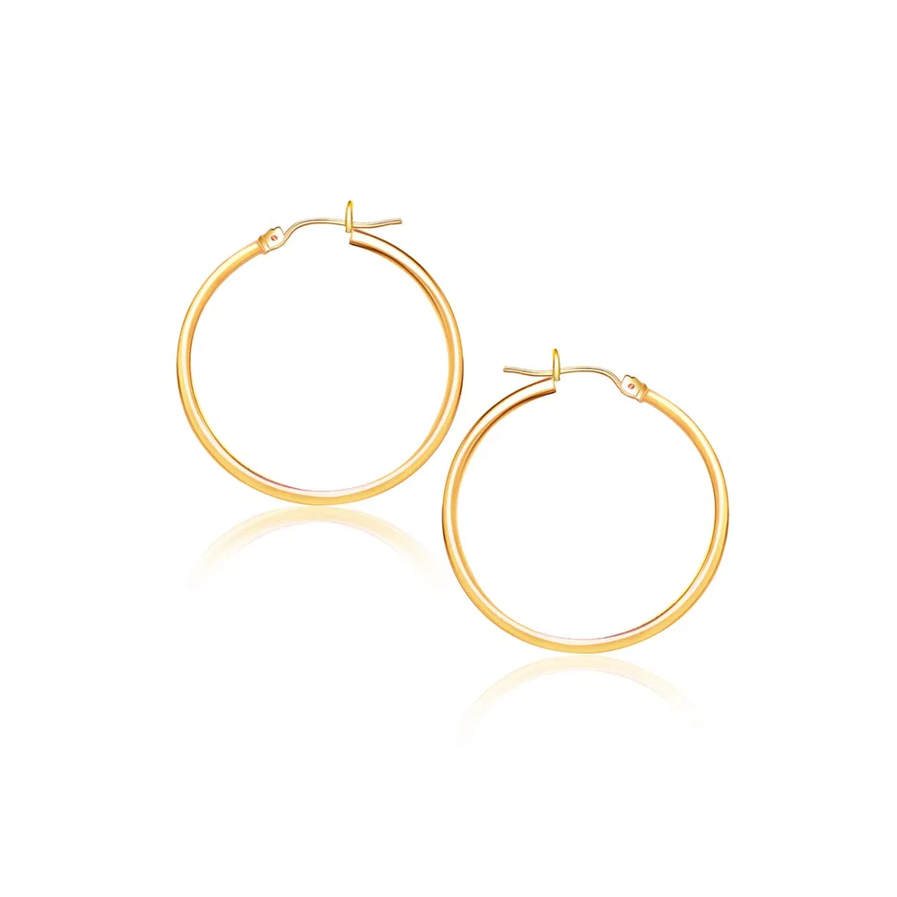 14k Yellow Gold Polished Hoop Earrings (2x40mm) - Grocery