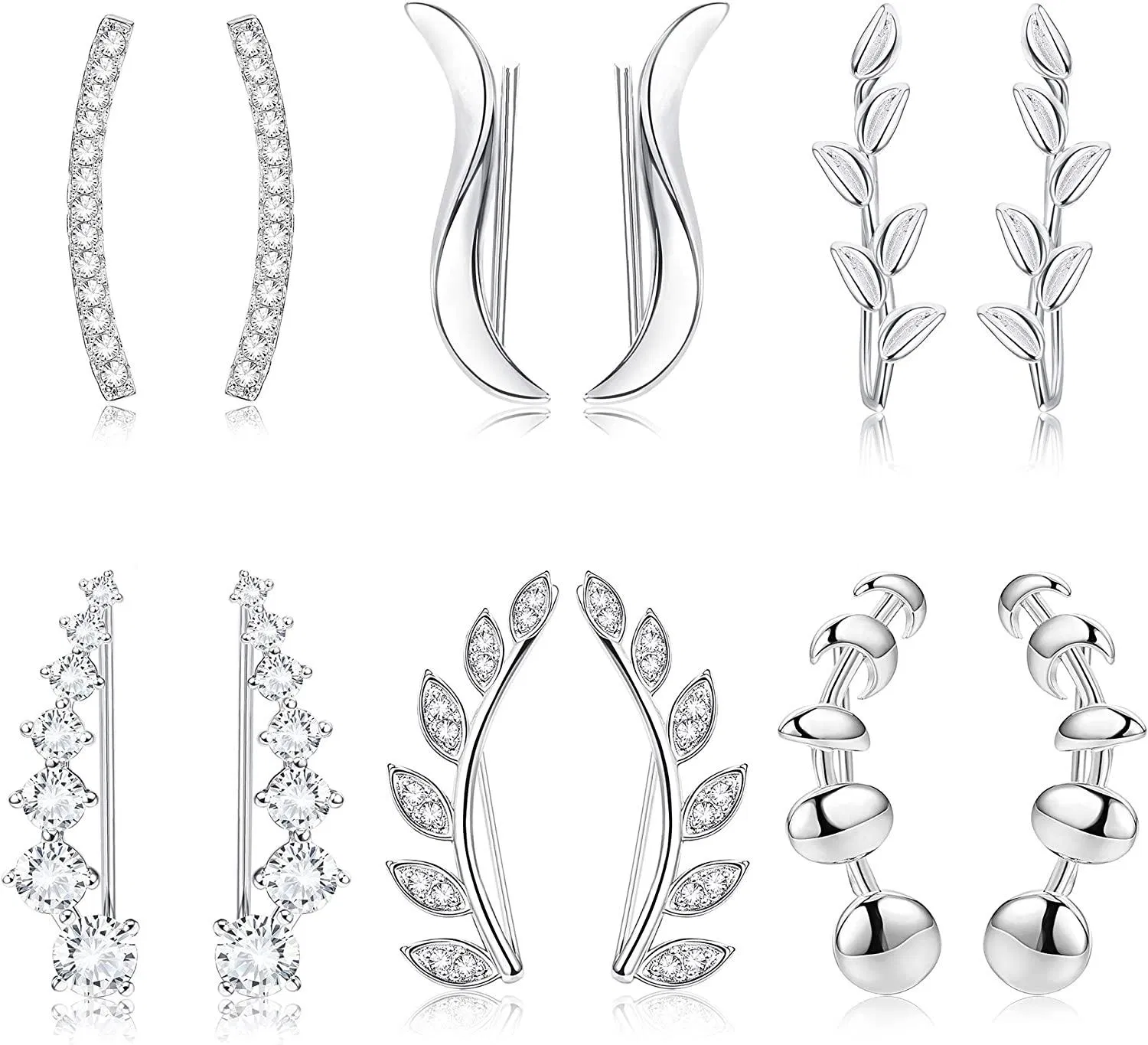 6Pairs Ear Cuff Earrings for Women Ear Crawler Earrings Climber Earrings Pierced Ears Cubic Zirconia - Grocery