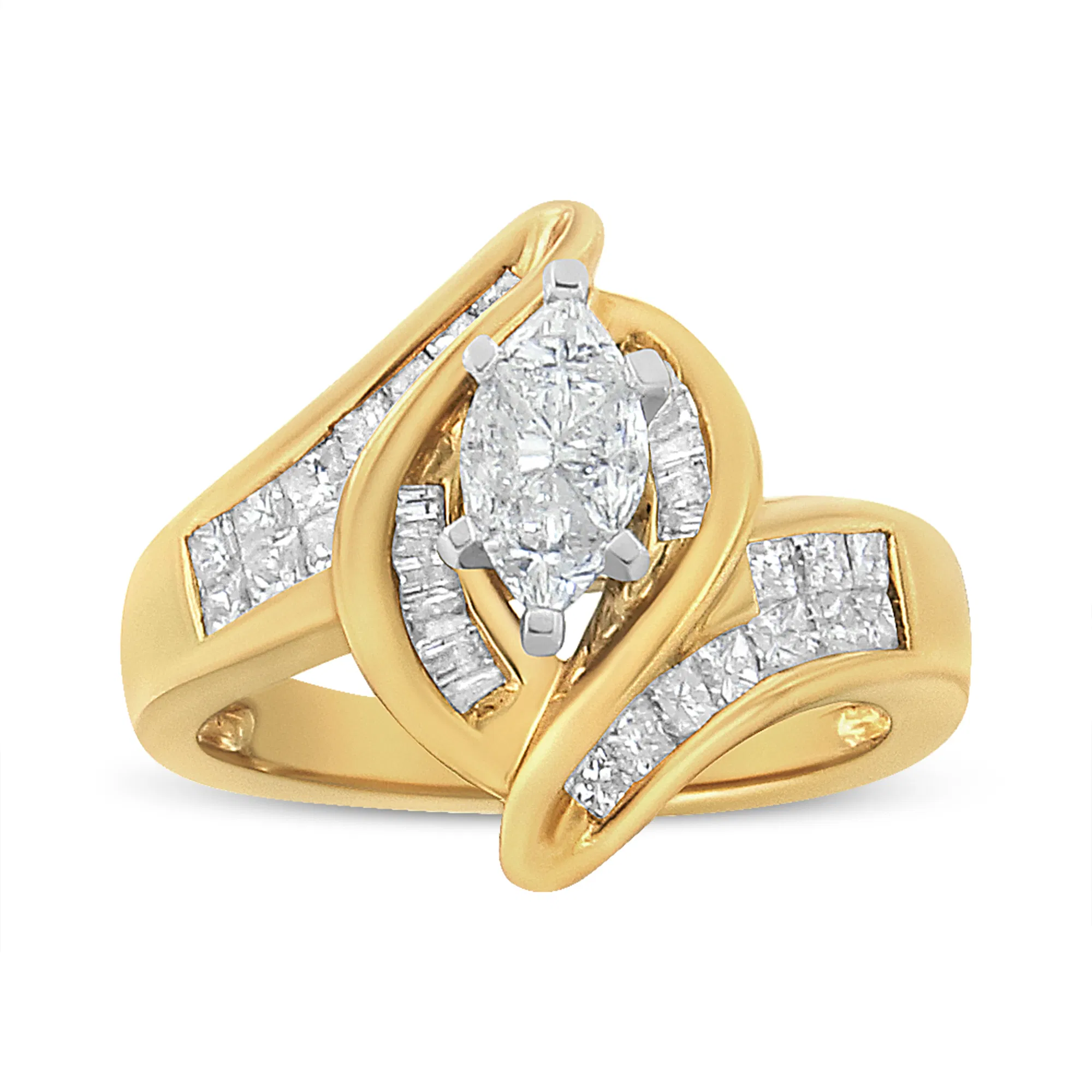 14K Yellow Gold Princess, Baguette, and Pie cut Diamond Marquise Shaped Ring (1 1/4 Cttw, G-H Color, SI1-SI2 Clarity) - Grocery