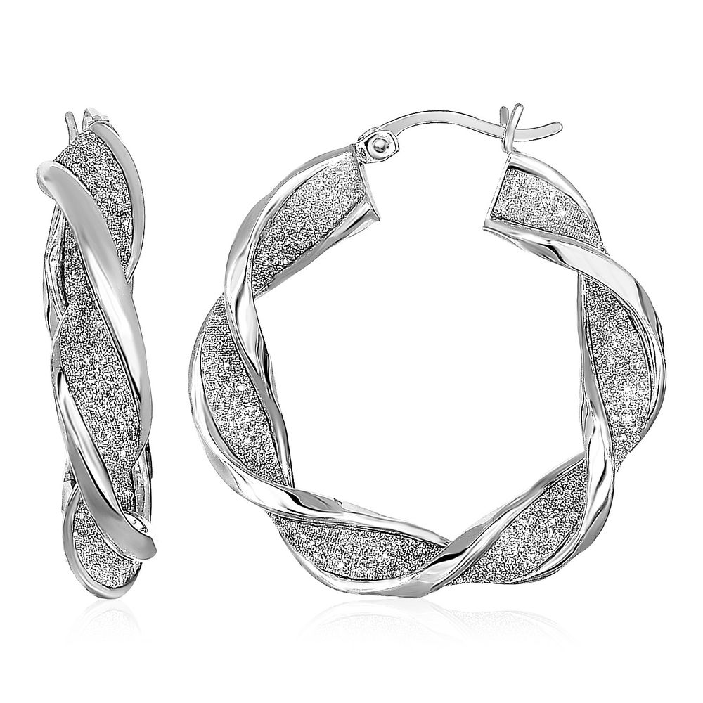 Twisted Glitter Textured Hoop Earrings in Sterling Silver - Grocery