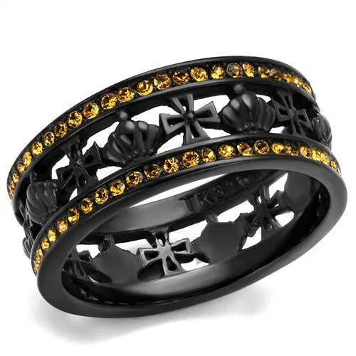 TK2204 - IP Black(Ion Plating) Stainless Steel Ring with Top Grade Crystal in Topaz - Grocery